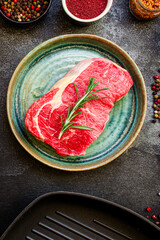 beef steak fresh raw piece of meat ready to eat on the table for healthy meal snack outdoor top view copy space for text food background rustic image keto or paleo diet