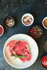 beef steak fresh raw piece of meat ready to eat on the table for healthy meal snack outdoor top view copy space for text food background rustic image keto or paleo diet