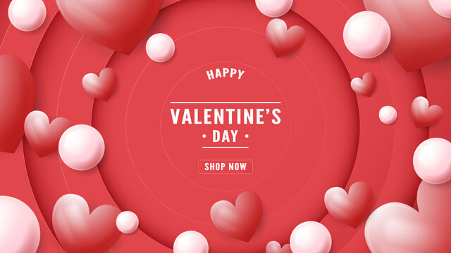 Banner background for Valentine's day. Text space is on centor. Vector illustration is in paper cut style.