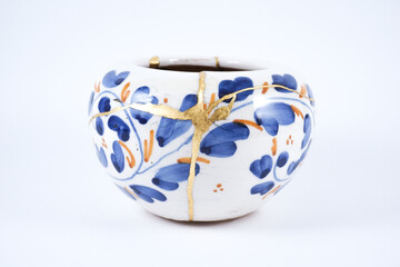 Italian vintage pottery restored with real gold Kintsugi technique. Kintsugi, the beauty of...