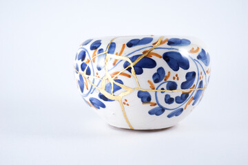 Italian vintage pottery restored with real gold Kintsugi technique. Kintsugi, the beauty of...