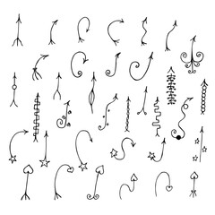 Set of curly arrows, vector illustration, hand drawing