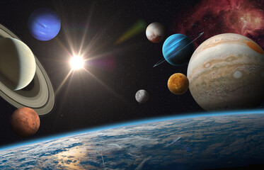 Earth and Solar system planets. Elements of this image furnished by NASA. 
