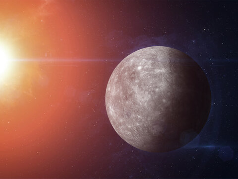 Mercury planet and Sun. Elements of this image furnished by NASA. 