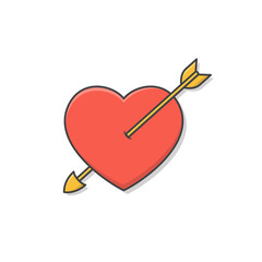 Love Heart Pierced By An Arrow Vector Icon Illustration. Red Heart Flat Icon