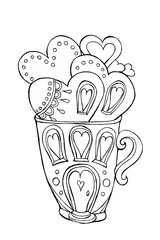 Illustration with hand drawn decorative stylized home heart. Coloring. Doodle style, illustration of Valentine's Day. Coloring ornamental cute hand drawing Series of doodle cartoon sketch illustration