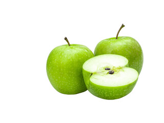 isolated green apples and half cut with clipping path on white background a fresh and testy apple fruit for healthy food and beverage ingredient