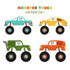 a set of funny monster truck cartoons