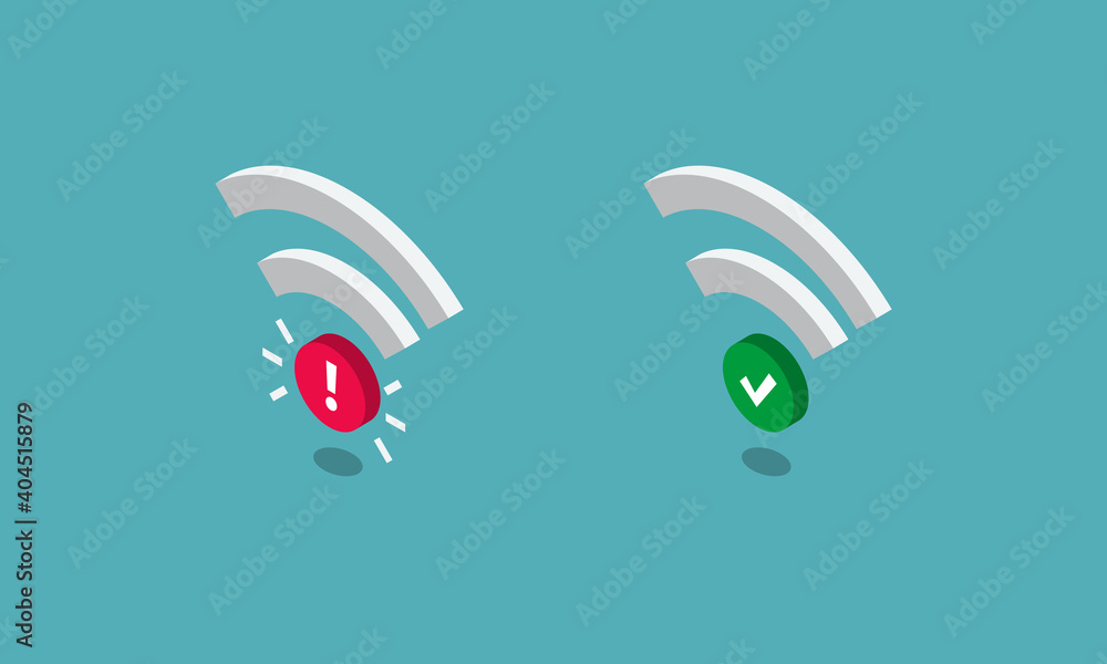 Aufkleber protected and unprotected wi-fi symbols, isolated on blue background. flat design, easy to use for y