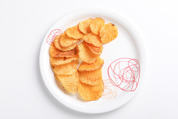 Potato chips on white background