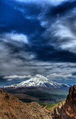 Vertical view of Damavand peak in Alborz mountains, Iran