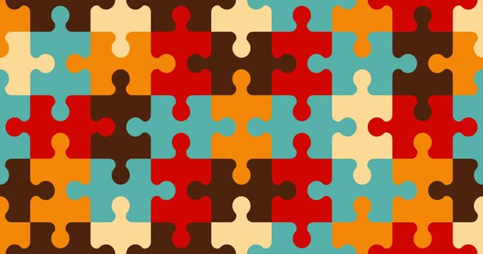 Puzzle pieces background. Retro style. Seamless illustration. 4K animation loop. Stock footage.