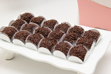 Tray of traditional Brazilian sweet brigadeiro