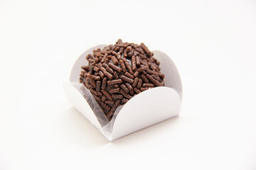Brigadeiro, traditional Brazilian sweet. White background.