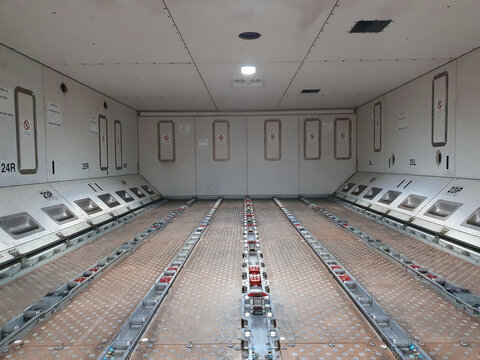 aircraft cargo compartment.Cargo compartment of freighter aircraft.