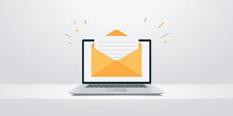 Laptop with envelope on computer screen. Email flat design vector illustration