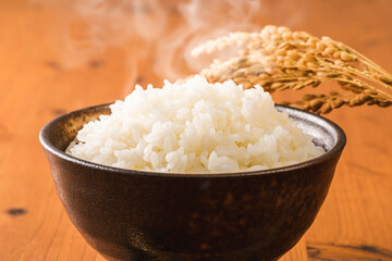 茶碗に盛った炊き立てのご飯　Japanese rice