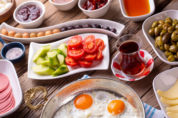 Fototapeta na wymiar Traditional delicious Turkish breakfast, food concept photo