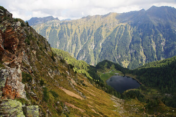 Fototapeta na wymiar Duisitzkarsee landscape in Styria the view from Murspitz-Sattel hiking area, Austria