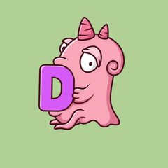 cute monster holding the letter D