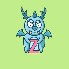 cute monster holding the letter Z