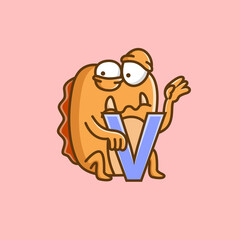 cute monster holding the letter V