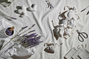 Hand made lavender sachets in textile bags, soft hearts. Hand hold sachet. Dry lavender flowers for...