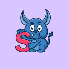cute monster holding the letter S