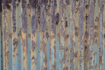 Texture painted rusted metal, colored background with iron fence. grunge green-yellow old dirty abstract Background