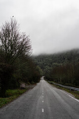 Fototapeta na wymiar Vista di una strada lungo il cammino di santiago durante una giornata nuvolosa