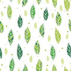 Vector illustration of leaves seamless pattern. Floral organic background. Hand drawn leaf texture. Element design.