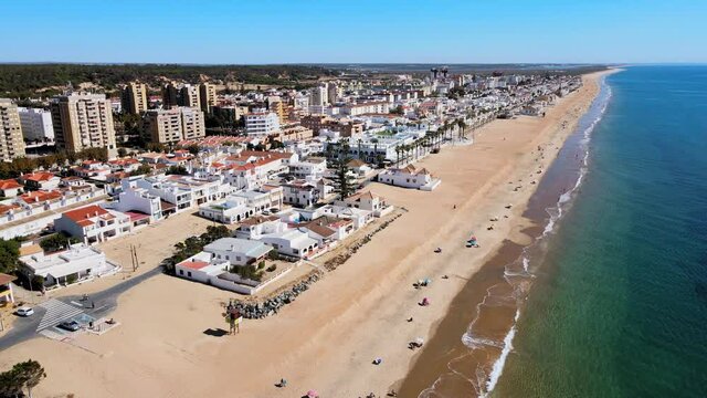 Aerial view of Islantilla, a seaside town full of resorts, Lepe, Huelva, Spain