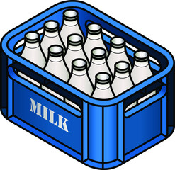 A crate of glass milk bottles.