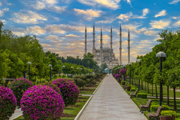 Adana / Turkey, Sabanci Central mosque view. Travel concept photo.