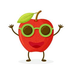 funny red apple character, mascot, decoration element, cartoon vector illustration isolated on white background. 