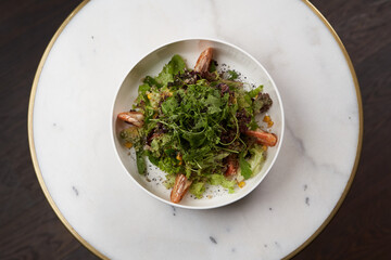 Seafood salad with quinoa and shrimp. Healthy vegetable salad