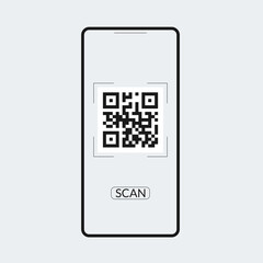 Qr code scan icon. Qr on the smartphone screen. Mobile phone scanner app for payment concept. Vector illustration.