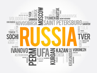 List of cities and towns in Russia, word cloud collage background