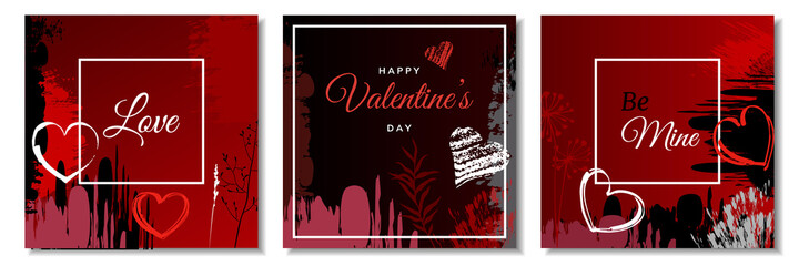 Set of templates for greeting cards, flyers, invitations for Valentines Day. Valentines romantic backgrounds. Valentines day.
