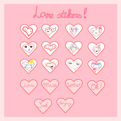 Love stickers. Baby drawing style.