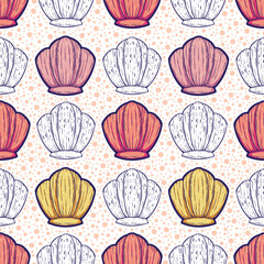 Beautiful Line Art Seashells Seamless Surface Pattern Design
