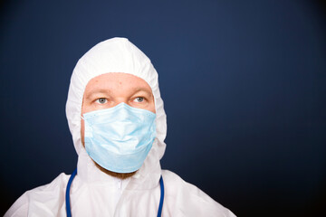 Portrait of doctor or lab technician scientist in PPE Personal Protective Equipment.