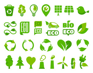 Set of vector eco icons or isolated ecology signs