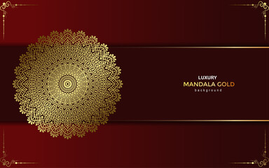 Luxury gold mandala ornate background for wedding invitation, book cover with mandala element style premium vector