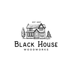 isolated black house logo in vintage style