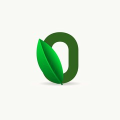 O letter eco logo with leaf. Vector font for nature posters, eco friendly emblem, vegan identity, herbal and botanical cards etc.