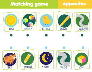 Matching game. Educational children activity. match opposites. Activity for pre scholl years kids and toddlers - 404538020