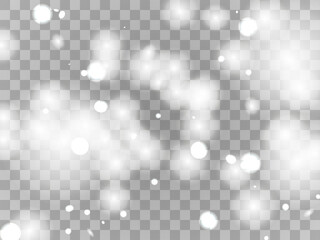Glowing light on a transparent background. Glowing particles, magic glow. Sparkling light. Star dust. Design a template for banner, poster and greeting cards. Vector illustration