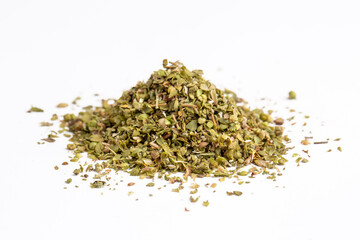 Dry thyme herbal spice on white background