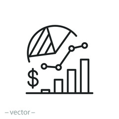Fototapeta na wymiar analysis business statistic icon, insight financial data, overview economic dashboard, risk and result, thin line symbol on white background - editable stroke vector illustration eps10
